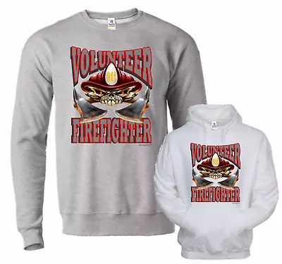 Firefighter Volunteer Firefighter 911 Skull HoneVille Hoodie Crewneck Sweatshirt • $33.71