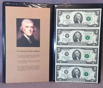 UNCUT SHEET Of 4 World Reserve Monetary Exchange 2003 $2  Notes W/Portfolio • $19.99