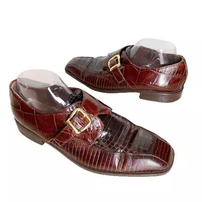 Stacy Adams Mens Shoes 9 M Brown Genuine Snakeskin Monk Strap  Snake Leather • $48.99