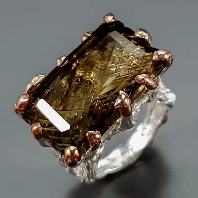 Jewelry Gemstone 28 Ct+ Smoky Quartz Ring 925 Sterling Silver Size 8 /R345803 • $24.99