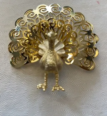 Vintage Gold Tone Peacock Bird Pin Brooch  1.5  Unmarked • $9.89