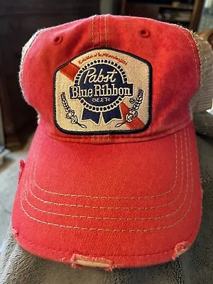 Pabst Blue Ribbon Beer Hat Trucker Mesh Retro Distressed Style Snapback  • $25.50