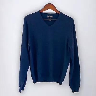 Vintage Brooks Brothers Sweater Men’s Sz Medium Merino Wool Stretch V Neck Navy • $24.95