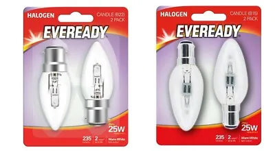 £5.65 • Buy 2/4/10  Eveready Halogen Candle SBC/BC 20=25w Energy Saving Light Bulbs (2 Pack)
