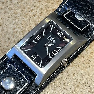 Mossimo Quartz Watch 30-34mm Silver Tone Classic Black Leather Bund Strap Runs • $12.60