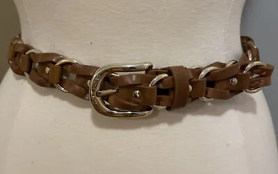 Michael Kors Brown Faux Leather Belt Size Medium / Large 40” Polished  Gold Trim • $25