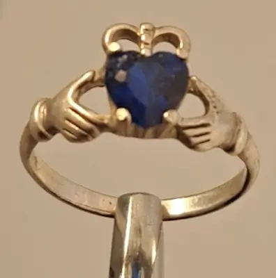 Vintage Sterling Silver Claddagh Irish Blue TOPAZ Ring Size 6 By SHUBE • $25