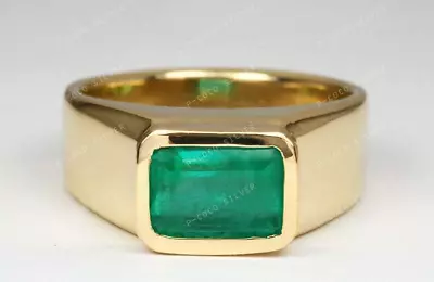3CT Emerald Cut Simulated Emerald 14K Yellow Gold Plated Men's Wedding Ring • $82.29
