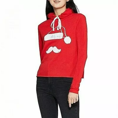 Modern Lux Women's Distressed Cropped Red Holiday Moustache Santa Hoodie XS • $14.79