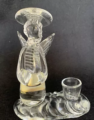 VTG Murano Clear Glass Winged Angel With Halo Candle Holder 5” • $35