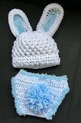 Hand Crochet Baby Boy Fancy Dress Photo Prop Bunny Easter Blue Rabbit Costume • £12