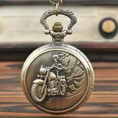 Vintage Ghost Knight Motorcycle Skull Pocket Quartz Watch • $18.95