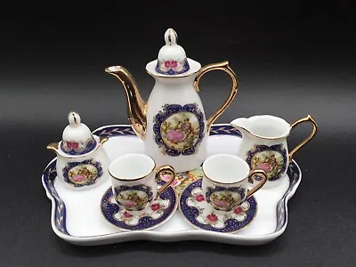 Miniature Doll Display Fragonard Courting Couple China Porcelain Tea Set Gilt • $49.99