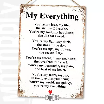 Metal Wall Sign - My Everything White - Husband Art Couple Wedding Marriage  • £8.85