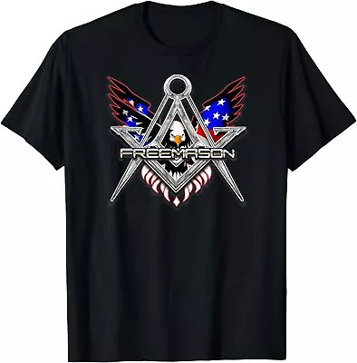 NEW LIMITED Masonic Square And Compasses Silver USA Flag Eagle T-Shirt S-3XL • $19.99