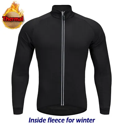 Mens Thermal Fleece Cycling Jacket Long Sleeve Jersey Windproof Winter Warm Coat • $35.75