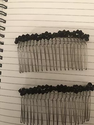 (2) Vintage Black Crystal Bicone Bead Double-strand Hair Combs • $11.99