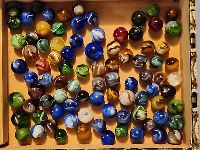 Box Of 88 Old Vintage Multi Colored  Slag Glass Machine Made Marbles • $250