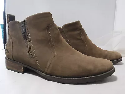 UGG Aureo Ankle Boots Booties Size 8.5 Waterproof Brown Nubuck Leather Side Zip • $39.99