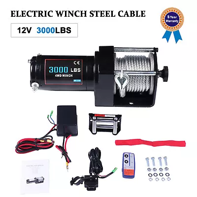 3000LBS 12V Electric Winch  Steel Cable Rope ATV UTV Truck Trailer Off Road USA • $78.59