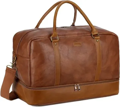 Leather Large Travel Duffel Tote Bag Carry On Weekender Overnight Bag Brown • $39.99