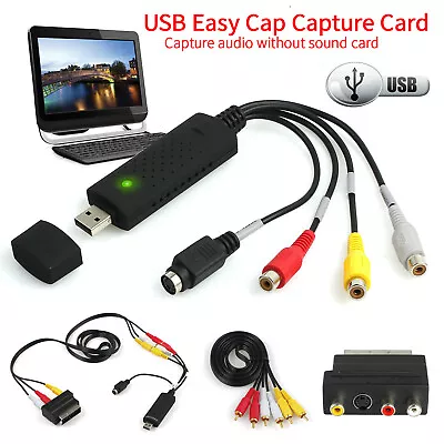 USB 2.0 Video VHS To DVD VCR Converter + Scart RCA Cable Adapter Capture Device • £9.98