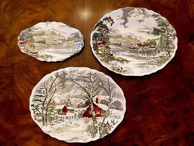 J & G Meakin Staffordshire England 'Welcome Home' Pattern ~ Set Of 3 Platters • $49