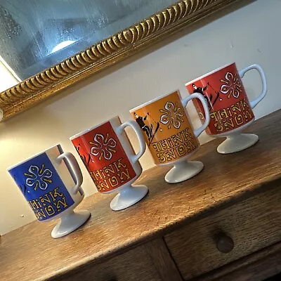 Set Of 4 Vintage Retro Skiing Think Snow Cup Irish Coffee Pedestal Mug • $39.99