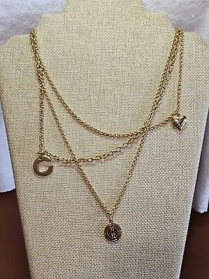 COACH  Multi Layered  Signature Heart Peace Medallion Link Chain Gold Necklace ✨ • $17.99