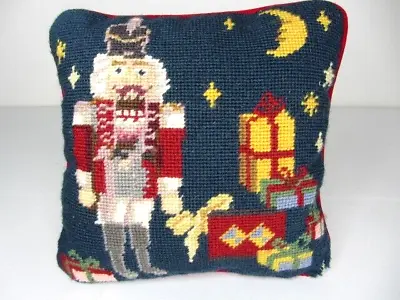 $24 • Buy Handcrafted Needlepoint Throw Pillow Christmas Soldier Nut Cracker Holiday Gifts