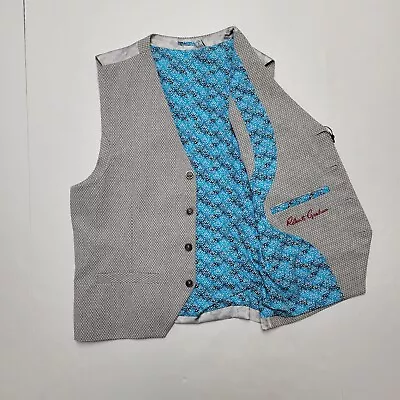 ROBERT GRAHAM  Kerouac  Large Gray Camo Back Blue Floral Interior Men's Vest NWT • $108