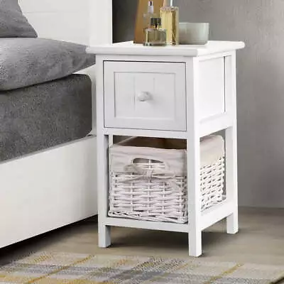 2 PCS Artiss Bedside Table - White - Pair Of White Bedside Tables • $81.37