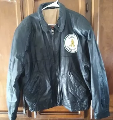 Vintage Mirage Oakland A's Leather Bomber Jacket • $50