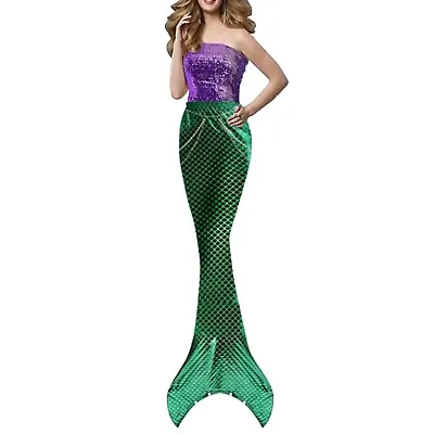 Womens Mermaid Costume Sequin Fish Tail Skirt Halloween Bandeau Tube Top Party • $9.29