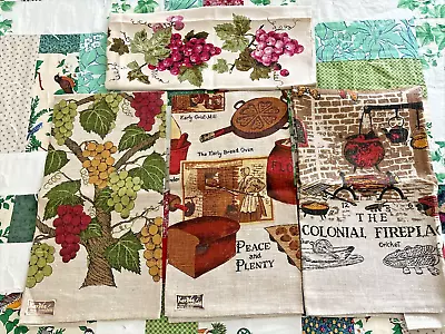 Vintage Lot Kay Dee Linen Kitchen Towels/tea Towels Grape Tree- Fireplace NOS • $42