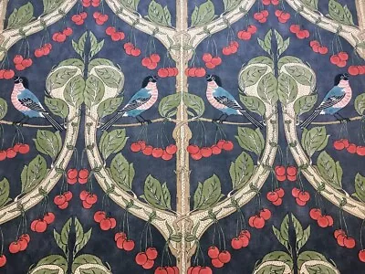 Gp & J Baker Curtain Fabric 'birds & Cherries' 2m Indigo - Brantwood-100% Cotton • £58.99