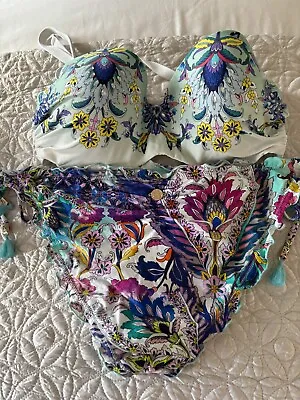 Butterfly Matthew Williamson White  Bandeau Bikini Multi Embellished Stunning • £14.99