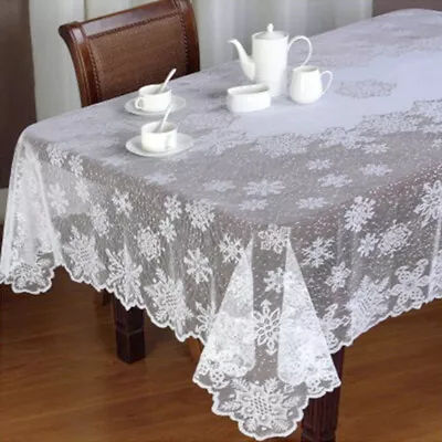 $21.98 • Buy White Rectangle Lace Christmas Tablecloth  Snowflake Wedding Party 59x89inch