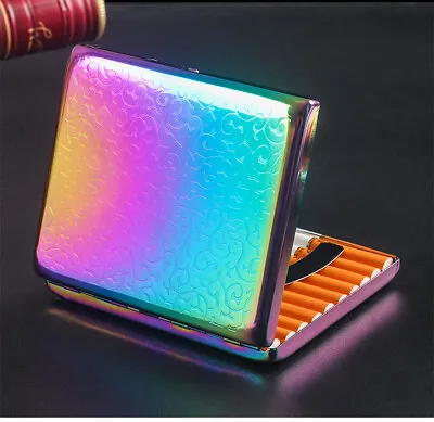 Engraved Metal Cigarette Box Tobacco Container Case Cigar Holder Rainbow Cases • $8.59