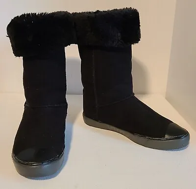 UGG BLACK Suede 1886 Delaine Tall FOLD OVER Boots Sheepskin Lining Women Size 8 • $44.99
