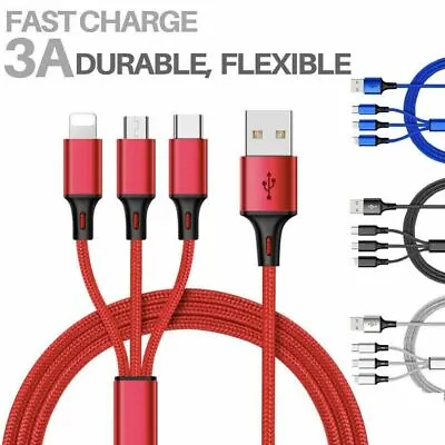 3 In 1 Fast USB Charging Cable Universal Multi Function Cell Phone Charger Cord • $2.88