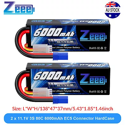 2xZeee 3S LiPo Battery 6000mAh 11.1V 80C EC5 Hardcase For RC Car Truck Heli Boat • $98.59