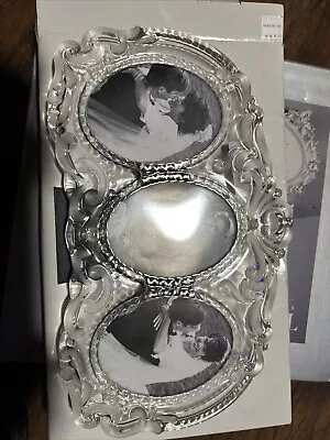 MIKASA Princess  Crystal Frosted Triple Oval Photo Frame 8 X 13.25 New In Box. • $33