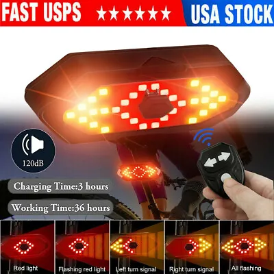 $12.78 • Buy LED Bicycle Tail Light USB Wireless Remote Control Turn Signal Warning Lamp+Horn