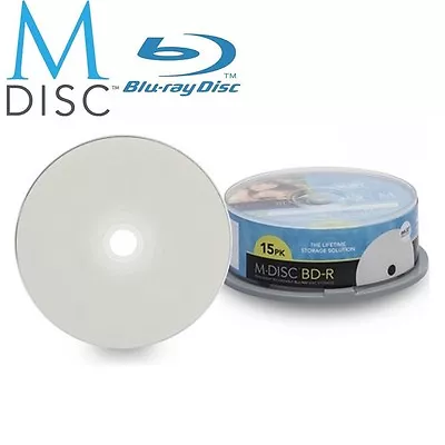 15 Pack Millenniata M-Disc BD-R 25GB 4X White Inkjet Printable Recordable Disc • $104.99