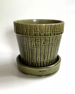 Vintage 70’s Ayr-Way Green Majolica Pottery Ceramic Planter Bamboo Pattern Japan • $14.95