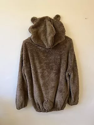 Brown Bear Ears Zip Hoodie Fluffy Fancy Dress Costume Medium • £1.99