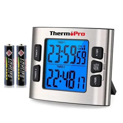 ThermoPro TM02 Digital Kitchen Timer Dual Countdown Stop Watches Magnetic Silver • $13.49