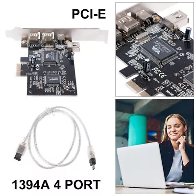 4 Port (3+1) PCI-E 1X IEEE 1394A Adapter With 6 Pin To 4 Pin Cable Firewire Card • £13.55