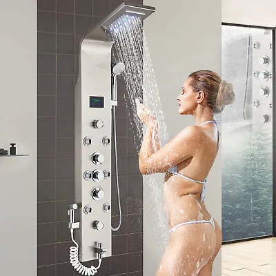 Stainless Steel LED Rain&Waterfall Shower Panel Tower Massage Body Jets System • $136.28